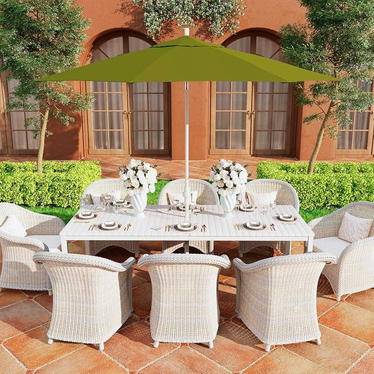 California Umbrella 11Ft Premium Patio Umbrella, Hand-Crank, Tilt-Collar, White Frame, Solution Dyed Kiwi Fabric