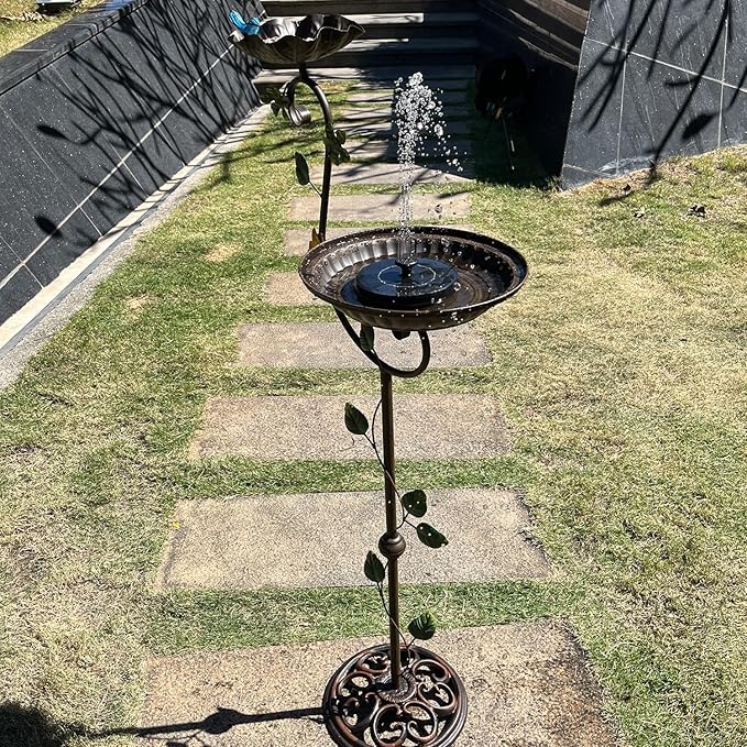 Bird Baths for Outdoors with Solar Fountain, 44" Tall Cast Iron Pedestal Bird Bath and Feeder, Vintage Sturdy Heavy Duty Birdbath Bowl, Decorative Birdbaths for Outside Garden Yard Porch