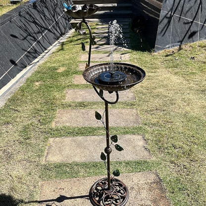 Bird Baths for Outdoors with Solar Fountain, 44" Tall Cast Iron Pedestal Bird Bath and Feeder, Vintage Sturdy Heavy Duty Birdbath Bowl, Decorative Birdbaths for Outside Garden Yard Porch