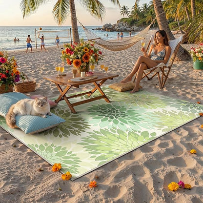 4x6 Indoor Outdoor Area Rug Washable Patio Rug Green Non Slip Non Shedding Waterproof Doormat for Living Room Bedroom Entryway Kitchen Front Porch Deck Backyard Dining Room