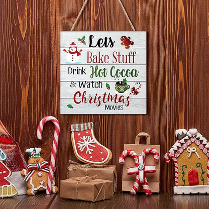 Blulu Christmas Hanging Wooden Sign Christmas Coffee Bar Decor Wood Candy Cane Hot Cocoa Sign Door Hanging Plaque for Xmas Winter Holiday Kitchen Home Wall Decoration(Classic)