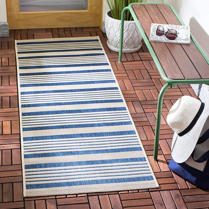 SAFAVIEH Courtyard Collection 2'3" x 20' Navy/Beige CY6062 Stripe Indoor/ Outside Waterproof Easy cleansingPatio Backyard Mudroom Runner Mat
