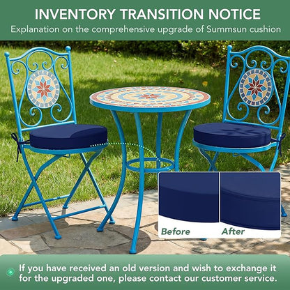 Summsun Outdoor Bistro Chair Cushions Set of 2, 15" D x 3" H Round Chair Cushions Waterproof and Fade Resistant Chair Cushion Pads with Non-Slip Ties and Removable Covers for Garden, Navy Blue
