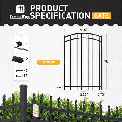 Fencer Wire Heavy Duty Arched Decorative Fence Gate, 6FT Height x 4FT Width Outdoor Fence Gate, Outdoor Anti-Rust Metal Steel Gate for Fencing Barrier, Garden Gate with Gate Lock