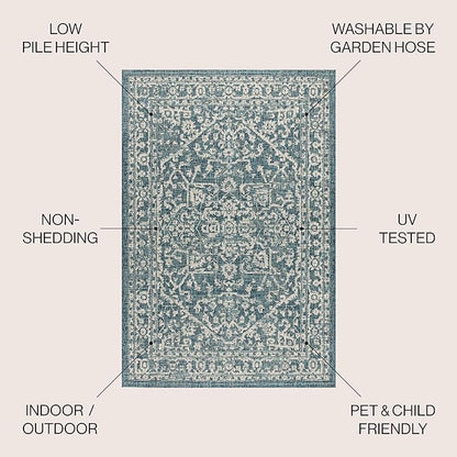 JONATHAN Y Boho Medallion Indoor Outdoor Area Rug 9X12 Teal/Gray, Malta Textured Weave for Backyard, Patio, Porch, Easy-Cleaning, High Traffic, Pet-Friendly, Non-Shedding (SMB104B-9)