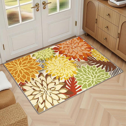 Arenarug 2x3 Colorful Washable Small Rug Tropical Botanical Modern Floral Indoor Chenille Door Mat Carpet Non Slip for Patio, Entry Way, Entrance, Porch, Orange