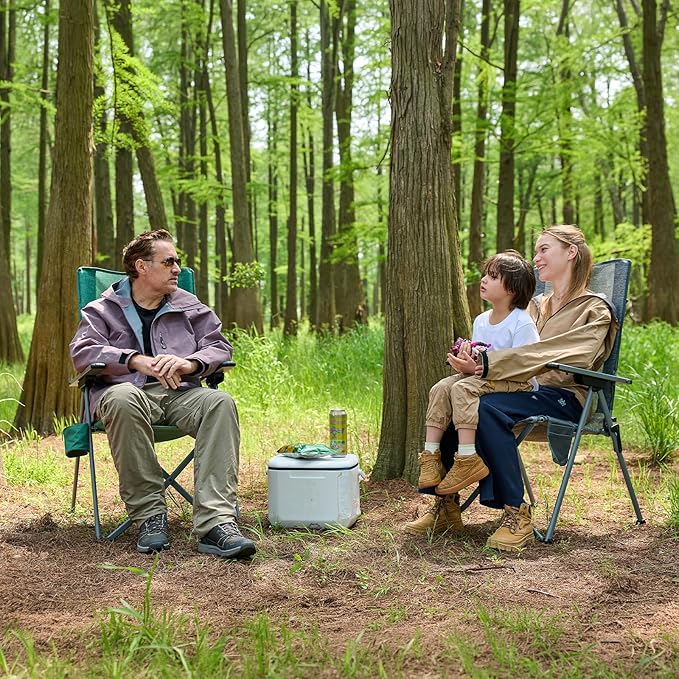 EVER ADVANCED Reclining Camping Chairs for Adult Lightweight, Portable Compact Folding Chair with High Back, 4-Level Recliner Chairs, Lawn Chair for Patio Balcony, Supports 350lbs, Stretch Mesh Grey
