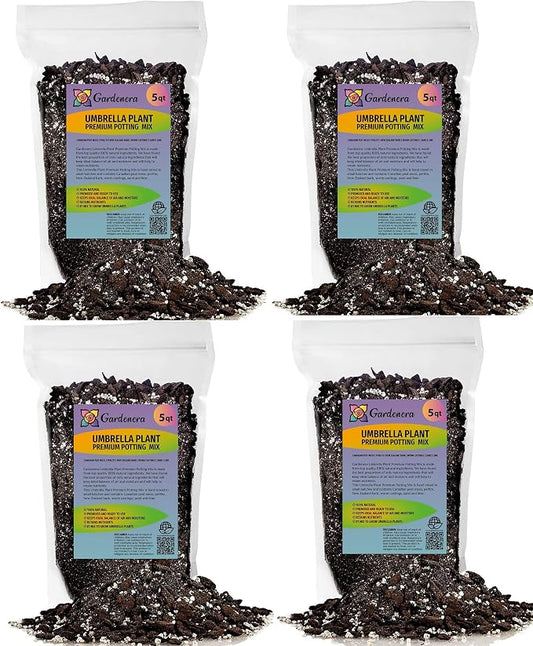 Gardenera Umbrella Plant Premium Potting Mix - 20 Quart - Nourish Your Plants with Nature's Finest Ingredients (4 Bags of 5 QT)