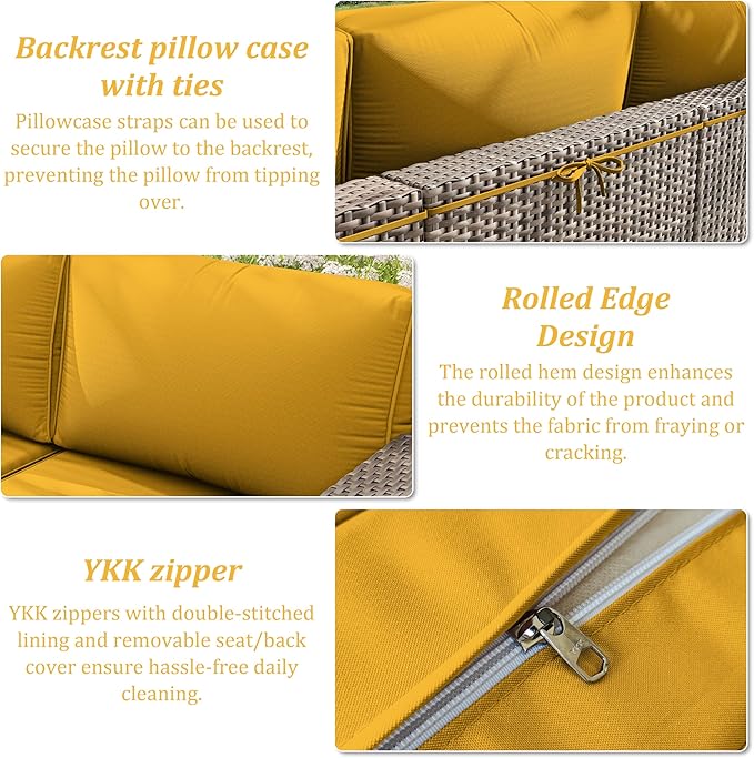 14 Pcs Outdoor Cushion Slipcovers Outdoor Patio Cushion Covers Replacement Waterproof with Zipper for Outdoor Furniture, Patio Sofa Couch 3 Sizes, Covers Only