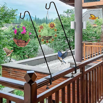 Juegoal 2 Pack Heavy Duty Deck Hook with 2 Inch Non Slip Clamp, 25 or 36 Inch Extended Reach Deck Hook, Adjustable Rail Pole Plant Bracket for Hanging Bird Feeder, Suet Baskets, Lanterns, Wind Chimes