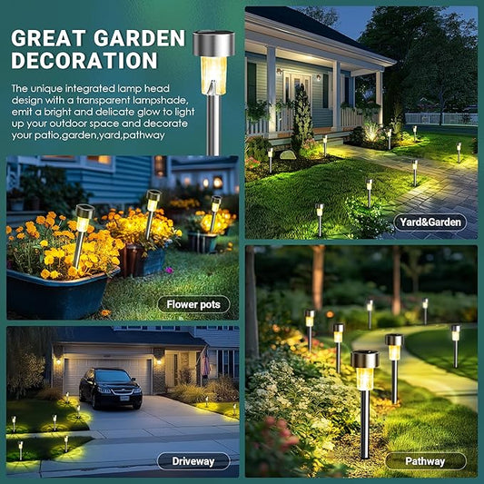 GIGALUMI Solar Lights Outdoor Waterproof, 12 Pack, Stainless Steel LED Solar Garden Lights for Patio, Lawn, Yard and Landscape, Garden Decor Patio Decor,Warm White