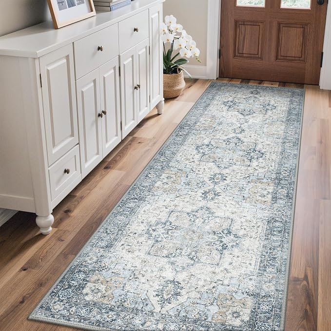 GENIMO Outdoor & Indoor Runner Rug 2'x5', Waterproof, Non-Shedding, Easy Cleaning, Boho Mat for Patio, Kitchen, Balcony, Bath Room, Deck, Bedroom, Camping, Outside Carpet,Blue