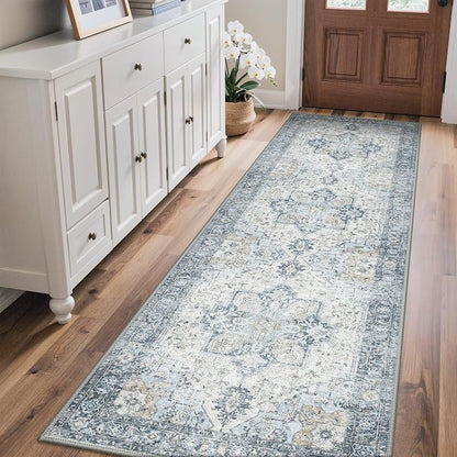 GENIMO Outdoor & Indoor Runner Rug 2'x5', Waterproof, Non-Shedding, Easy Cleaning, Boho Mat for Patio, Kitchen, Balcony, Bath Room, Deck, Bedroom, Camping, Outside Carpet,Blue