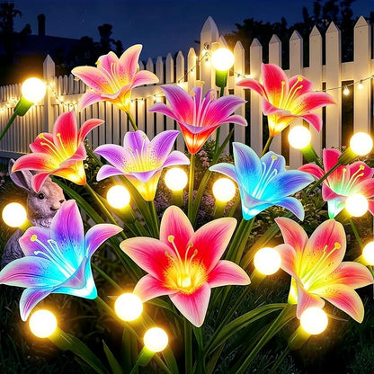 WdtPro Upgraded Solar Garden Lights Outdoor: 4 Pack Solar Firefly Swaying Light with Colorful LED Lily Flower, Waterproof Garden Decor for Yard Patio Pathway Lawn, Gifts for Women (2 Rosy+2 Purple)