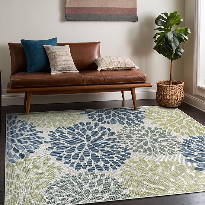 Beverly Rug Outdoor Rug 8x10 Modern Exotic Tropical Leaf Area Rugs for Indoor and Outdoor Patio Deck Porch Garden Water Resistant Washable Outside Carpet (8 x 10 Olive)
