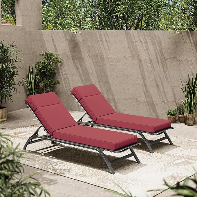 2 Pcs Chaise Lounge Cushions Outdoor, 72" L X 21" W X 4" D Lounge Chair Cushions for Outdoor Furniture, High-Density Foam Patio Chaise Cushion-Waterproof Fade-Resistant ThickPatio lounge chair cushion
