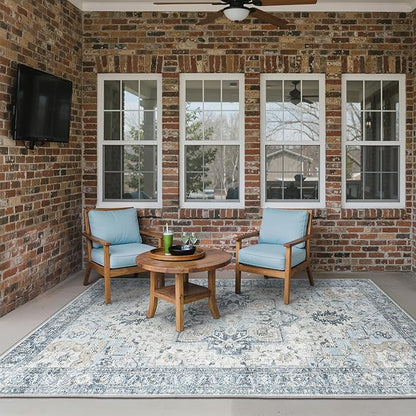 GENIMO Outdoor & Indoor Area Rug 4'x6', Waterproof, Non-Shedding, Easy Cleaning, Boho Mat for Patio, Living Room, Balcony, Dining Room, RV, Deck, Bedroom, Camping, Outside Carpet,Blue