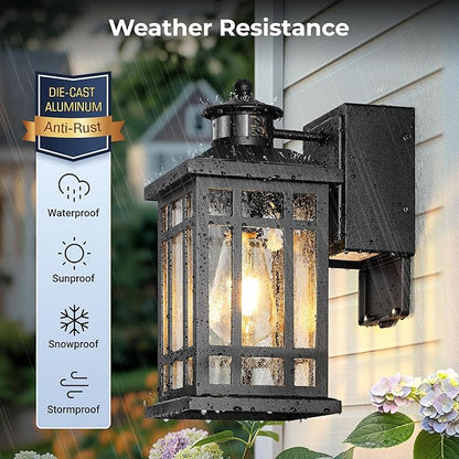Motion Sensor Outdoor Lights with GFCI, Modern Black Dusk to Dawn Outdoor Lighting, Upgraded Motion Sensor Outside Lighting for House Patio Garage, Adjustable Sensitivity and Time, Hardwired