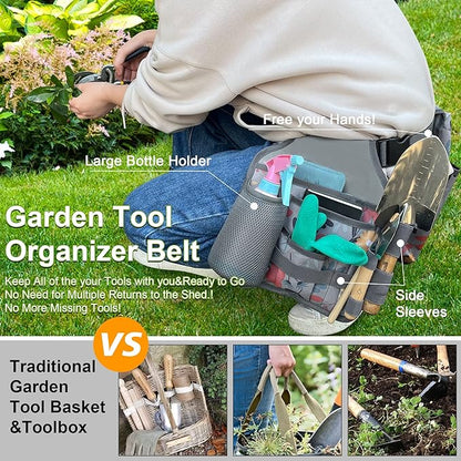 Gardening Apron Garden Tool Belt Set with Tool Pockets, Versatile Garden Tool Organizer for Women, Perfect for Fruit Harvesting and Weeding, Gardening Gifts for Mom, Wife and Gardeners