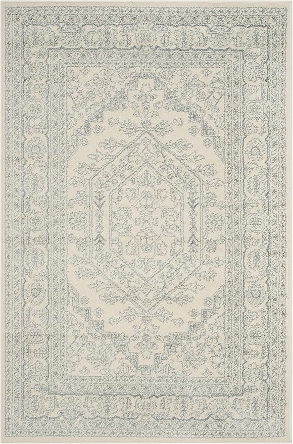 SAFAVIEH Adirondack Collection Accent Rug - 4' x 6', Ivory & Slate, Oriental Medallion Design, Non-Shedding & Easy Care, Ideal for High Traffic Areas in Entryway, Living Room, Bedroom (ADR108S)