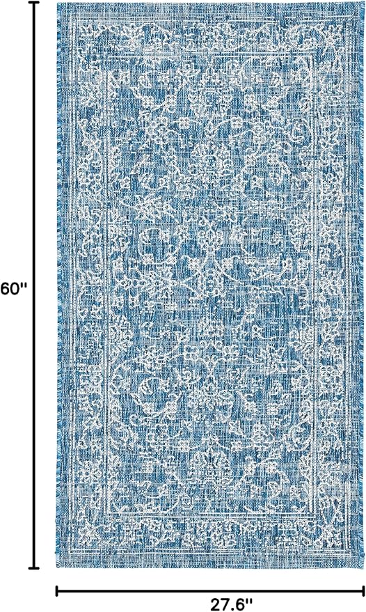 SAFAVIEH Washable Rug Outdoor Courtyard Collection - 2'3" x 5', Navy & Ivory, Non-Shedding & Easy Cleaning, Ideal for Patio, Front Door, Entryway, Mudroom, Doormat (CY8680-36821)