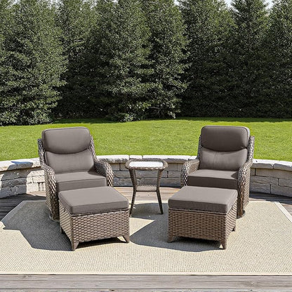 Luxury Outdoor Furniture Set with Swivel Chairs, High Back Swivel Patio Chairs with Ottoman, Side Table & 6-Inch Thick Cushions, Wicker Patio Furniture Set for Porch, Yard, Deck, Poolside, Brown/Grey