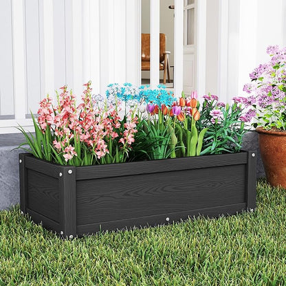 HDPE Raised Planter Box Outdoor,Rot-Resistant and Non-Cracking,Raised Beds for Gardening 29.5 * 14.4 * 9.8 in for Yard,Lawn,Outdoor Planter Boxes Rectangle with Drainage Holes Black