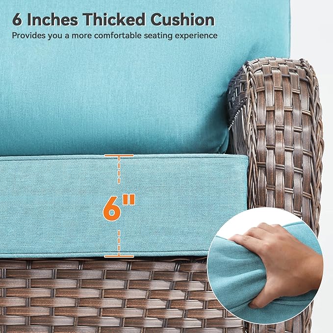 Luxury 6" Outdoor Cushions for Patio Furniture, 24x24x6" Thick Seat Cushion Set of 10, Fade Resistant Couch Chair Replacement Cushions High Density Deep Wicker Chair Cushion w/ Removable Cover, Teal