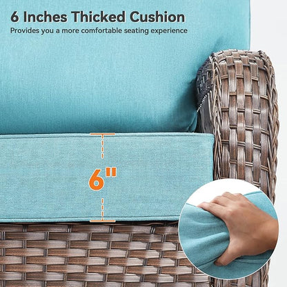 Luxury 6" Outdoor Cushions for Patio Furniture, 24x24x6" Thick Seat Cushion Set of 4, Fade Resistant Couch Chair Replacement Cushions High Density Deep Wicker Chair Cushion w/ Removable Cover, Teal