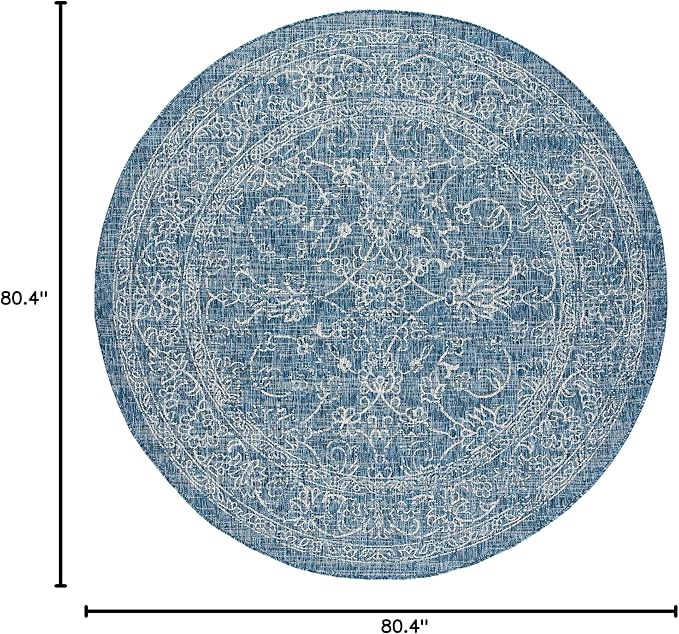 SAFAVIEH Washable Rug Outdoor Courtyard Collection - 6'7" Round, Navy & Ivory, Non-Shedding & Easy Cleaning, Ideal for Patio, Backyard, Mudroom (CY8680-36821)