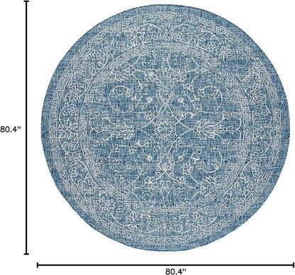 SAFAVIEH Washable Rug Outdoor Courtyard Collection - 6'7" Round, Navy & Ivory, Non-Shedding & Easy Cleaning, Ideal for Patio, Backyard, Mudroom (CY8680-36821)