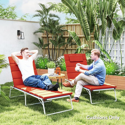 Outsunny Outdoor Lounge Chair Cushion Set of 2, 80" x 26" UPF50+ 230gsm Olefin and 25D High-Density Foam, Foldable Patio Chaise Lounge Cushion Set, Fade Resistant for Lawn Pool, Wine Red