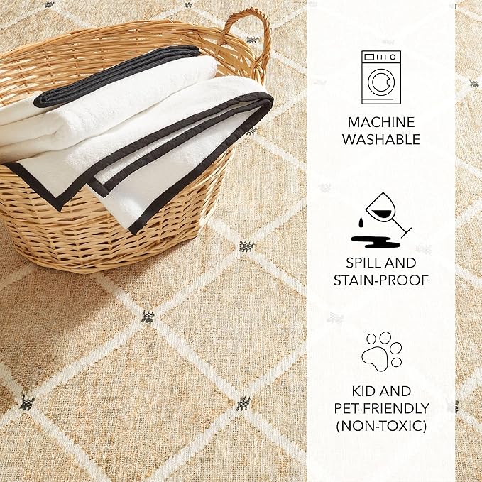 Dash and Albert Kali Machine Washable Area Rug - 3' x 5' Natural - Diamond Accent Rug - Anti-Slip Backing, Lightweight, Machine Washable, High Traffic Areas Kitchen, Mudroom, Laundry Room
