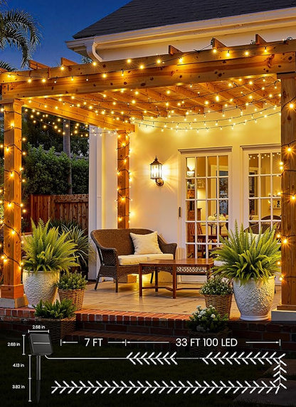 Brightown 2 Pack Solar String Lights Outdoor Waterproof, 80 FT 200 LED Solar Powered Christmas Lights with 8 Modes, Auto On/Off, Patio Lights for Outside Tree Garden Balcony Party Decor (Warm White)