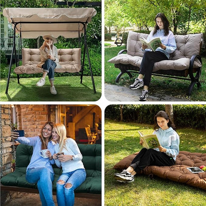 Outdoor Swing Cushions,Waterproof Swing Cushions 3 Seater Replacement with Backrest,Outdoor Thickened Bench Cushion with Ties for Porch,Patio,Backyard,Garden (Navy Blue 60 * 40 in)