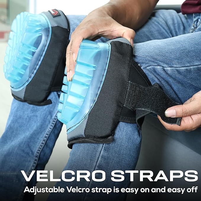 SAFE HANDLER Professional Gel Knee Pads with Foam Padding & Tough Abrasion Resistant Shell, Non-Marring Cap, Adjustable Velcro Strap, Non-Skid, Comfortable & Heavy Duty Knee Protection for Work