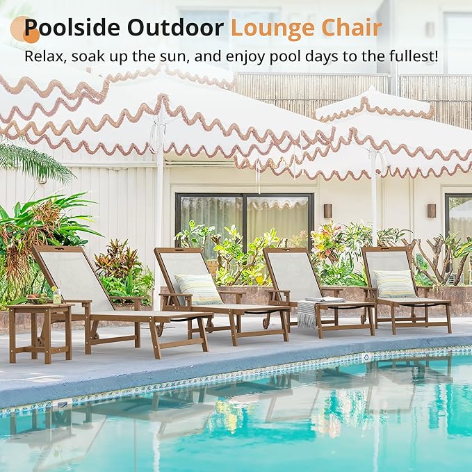 LUE BONA Chaise Lounge Chair Outdoor Set of 2, HDPS and HDPE Wicker Chaise Lounger with 5 Positions, Pool Lounge Chairs with Wheels and Adjustable Backrest for Patio, Poolside, Deck, Backyard