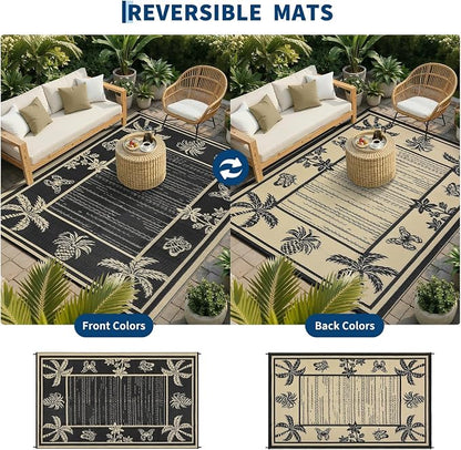 Garvee Outdoor Rug 8x10 Waterproof for Patios, Reversible Plastic Straw Rug, Tropical Leaf Indoor Outdoor Rugs, Large Area Rug for RV, Camping, Deck, Picnic Mat, Outside Carpet