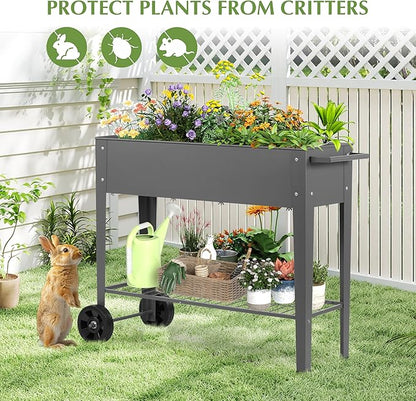DDK Outdoor Heavy Duty Metal Raised Garden Bed with Legs (Dark Gray)