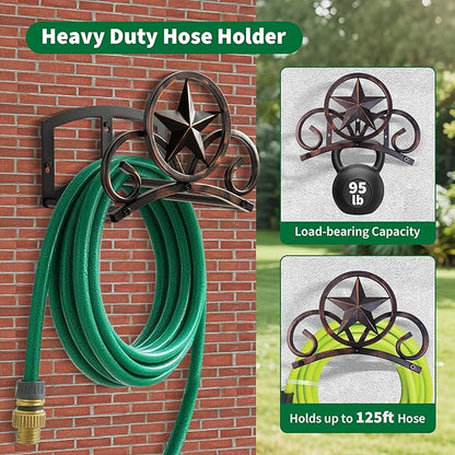 Garden Hose Holder Wall Mounted Decorative, Heavy Duty Metal Hose Hanger for Outside, Sturdy Water Hose Rack Holds 125-Feet of 5/8-Inch Hose, Water Hose Hooks