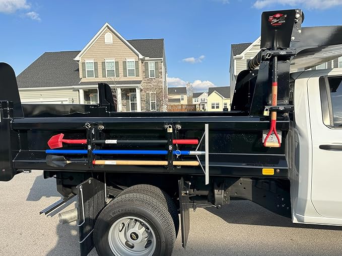 LockJaw Heavy Duty Steel 4 Hole Shovel Holder for Truck Beds - 4 Slot Garden Tool Storage for Long-Handled Tools - Commercial Grade Truck Accessories for Trailers and Garages (Two Clamps, No Bracket)