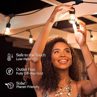 Brightech Ambience Pro - 48 Ft Waterproof, Solar Power Outdoor String Lights - 1W LED Hanging Edison Bulbs Create Bistro Ambience in Your Yard - Commercial Grade, Shatterproof - 15 Lights, Soft White