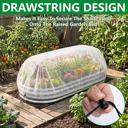 DECOHS 2 Pcs Garden Raised Bed Plant Shade Cloth, Non-Woven Raised Bed Sunshade Cover with Drawstring, White Fabric Pest Barrier Screen for 4×2 FT Garden Beds Vegetable Flower Protection
