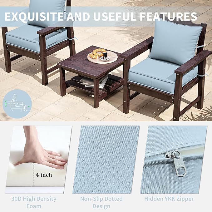 Premium Outdoor Seat Cushion Chair Cushions for Patio Furniture 19 L X 19 W X 4 H Waterproof & Fade Resistant Deep Seat and Backrest Cushion Set with Removable Covers for Chair, Sofa