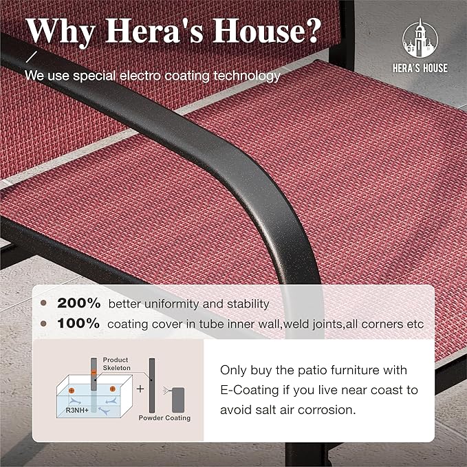 HERA'S HOUSE Patio Table and Chairs Set, 61" Rectangular Outdoor PVC Table with Umbrella Hole, 7 Pieces Outdoor Dining Furniture Sets with 6 Patio Chairs for Backyard Lawn Garden Porch(Red)