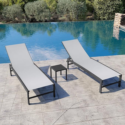 Crestlive Products 2PCS Chaise Lounge Chair Outdoor with 1PC Side Table, Adjustable 5 Positions Pool Tanning Recliner, Outdoor Lounge Furniture Perfect for Patio, Beach, Yard, Pool