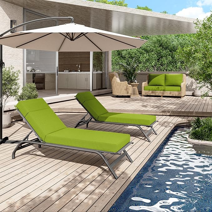 2 Pcs Chaise Lounge Cushions Outdoor, 72" L X 21" W X 4" D Lounge Chair Cushions for Outdoor Furniture, High-Density Foam Patio Chaise Cushion-Waterproof Fade-Resistant ThickPatio lounge chair cushion