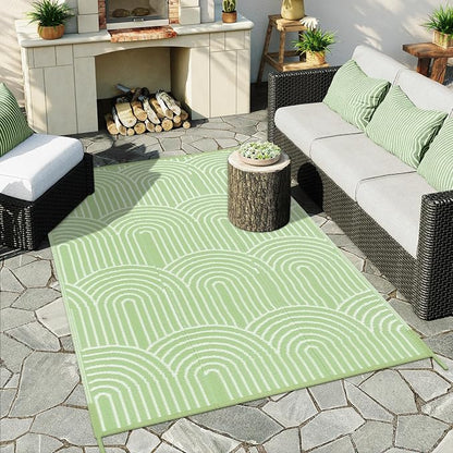Anidaroel Patio Rugs Outdoor 6’x9’ Clearance Waterproof, Reversible Rainbow Outdoor Plastic Straw Outside Rugs, RV Outdoor Rugs for Camping, Porch, Balcony, Backyard (Green, 6‘X9')