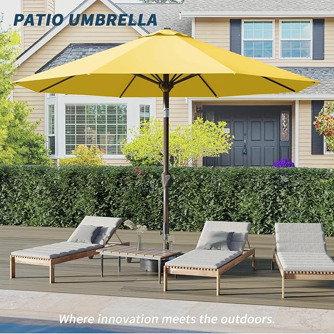 PatioKingdom 10FT Patio Umbrella with Push Button Tilt and Crank, Outdoor Market Umbrella with 8 Fiberglass Ribs, UV Protection Table Umbrella for Pool,Backyard,Garden,Deck(Yellow, 10FT)