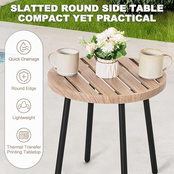 NUU GARDEN 3-Piece Outdoor Bistro Set, PE Wicker Chairs with Cushions and Slatted Metal Side Table, Patio Furniture Conversation Set for Porch, Backyard, Lawn, Poolside, Deck, Beige